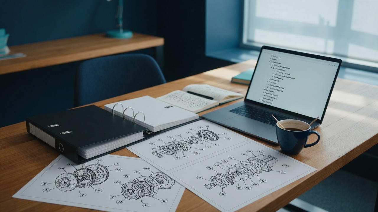 Technical documentation on a studio desk