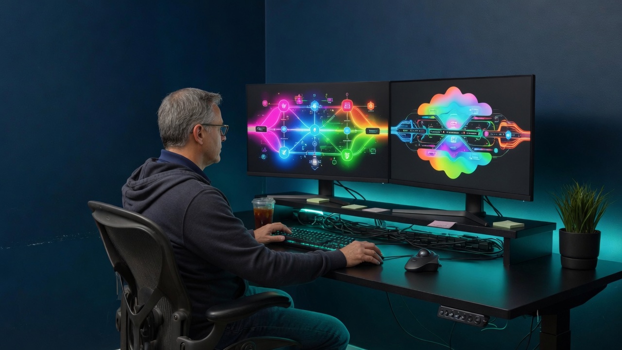 Software architecture diagrams on dual monitors