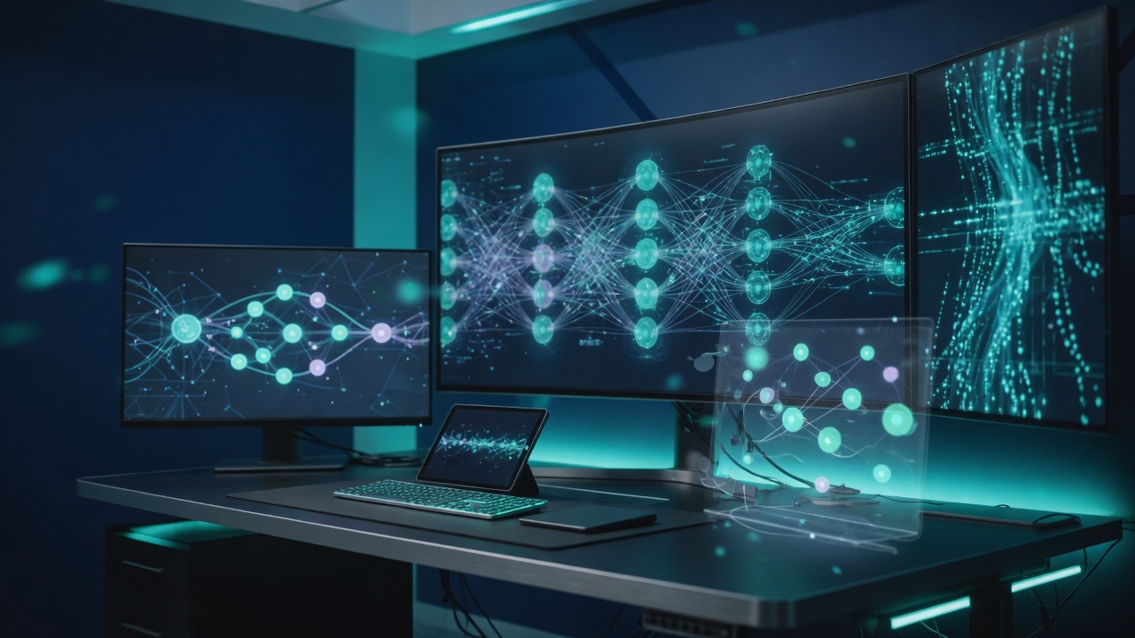 AI operations room with neural visualizations